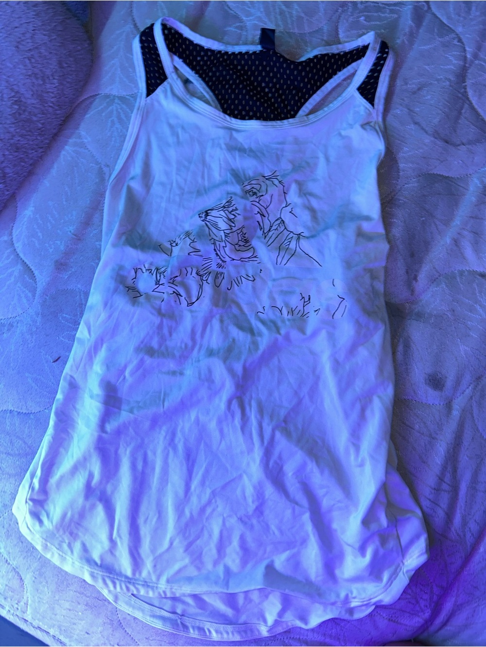 adidas White Floral Line-Art Tank with Contrast Mesh Yoke